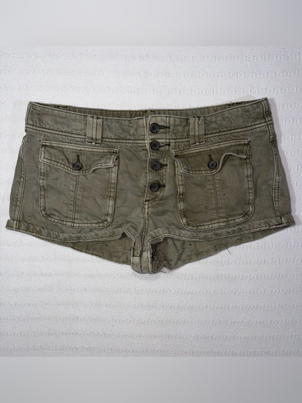Free People Womens Cora Button Front Utility Cargo Mini Short in Moss Size 30